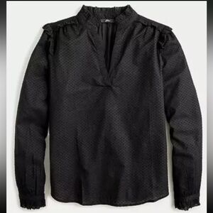 New with Tags J Crew Ruffle-trim V-neck popover in clip dot in Black